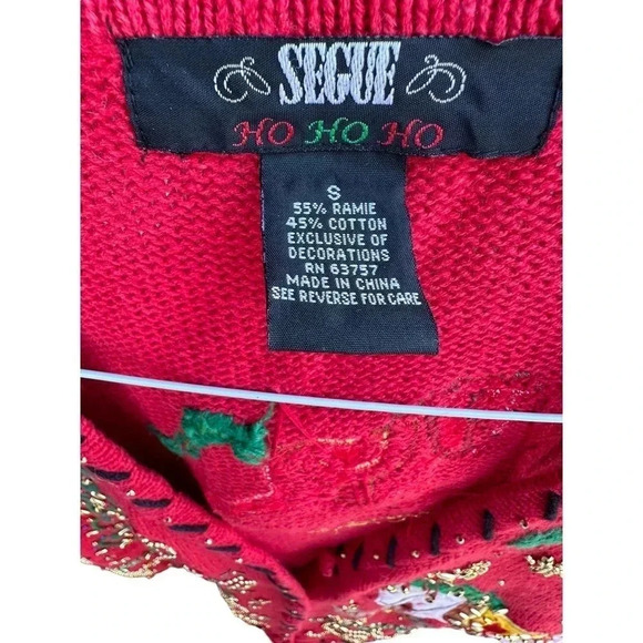 Segue Women's Red‎ Christmas Gold Beaded Rocking Horse Sweater Vest Size Large - Picture 5 of 8